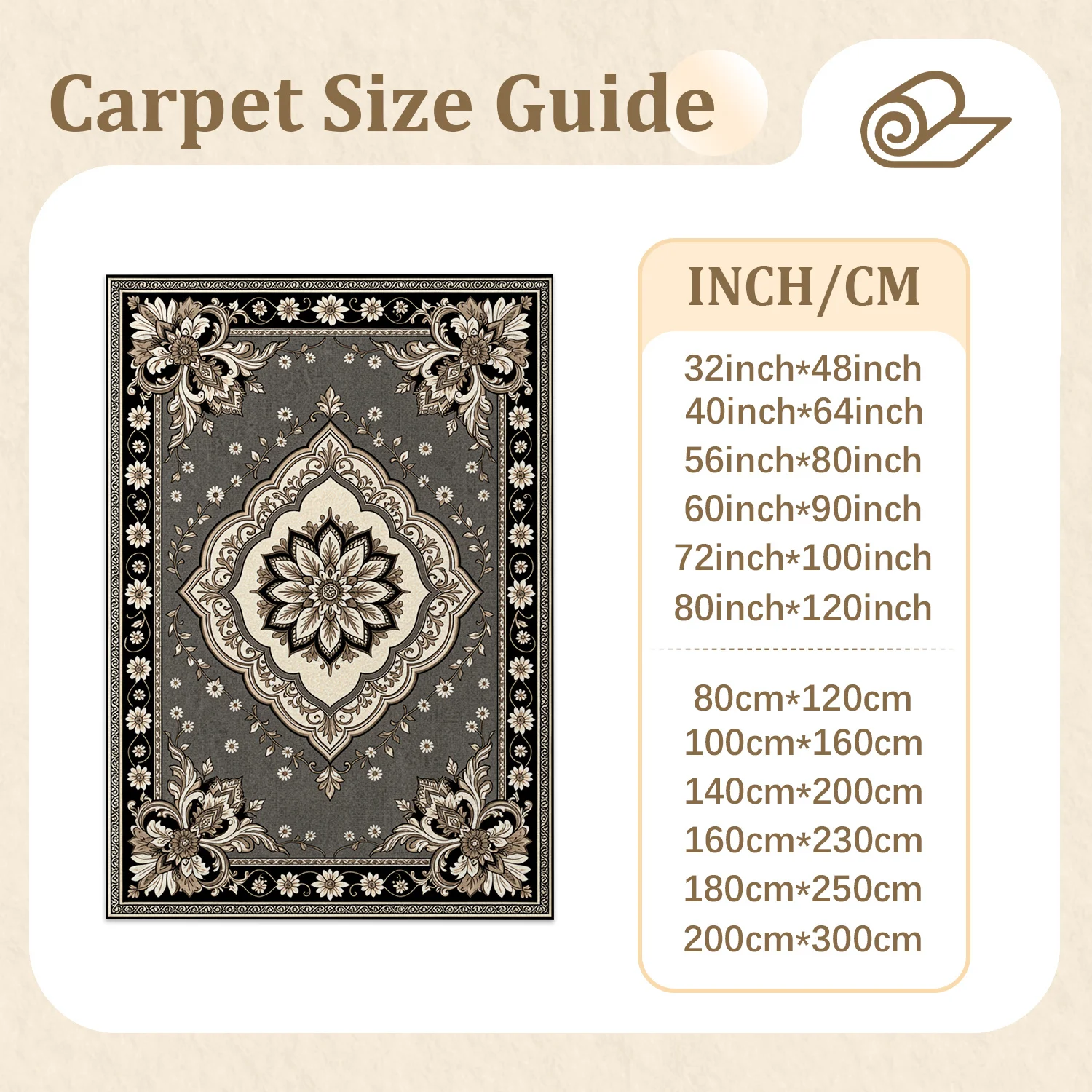 Ornate Traditional Floral Medallion Pattern Area Rug, Velvet, Machine Washable Soft Floor Carpet for Living Room, Bedroom, Dining Room, Entryway, Ideal for Halloween, Thanksgiving, Christmas, New Year, Black Friday, Cyber Monday Decor