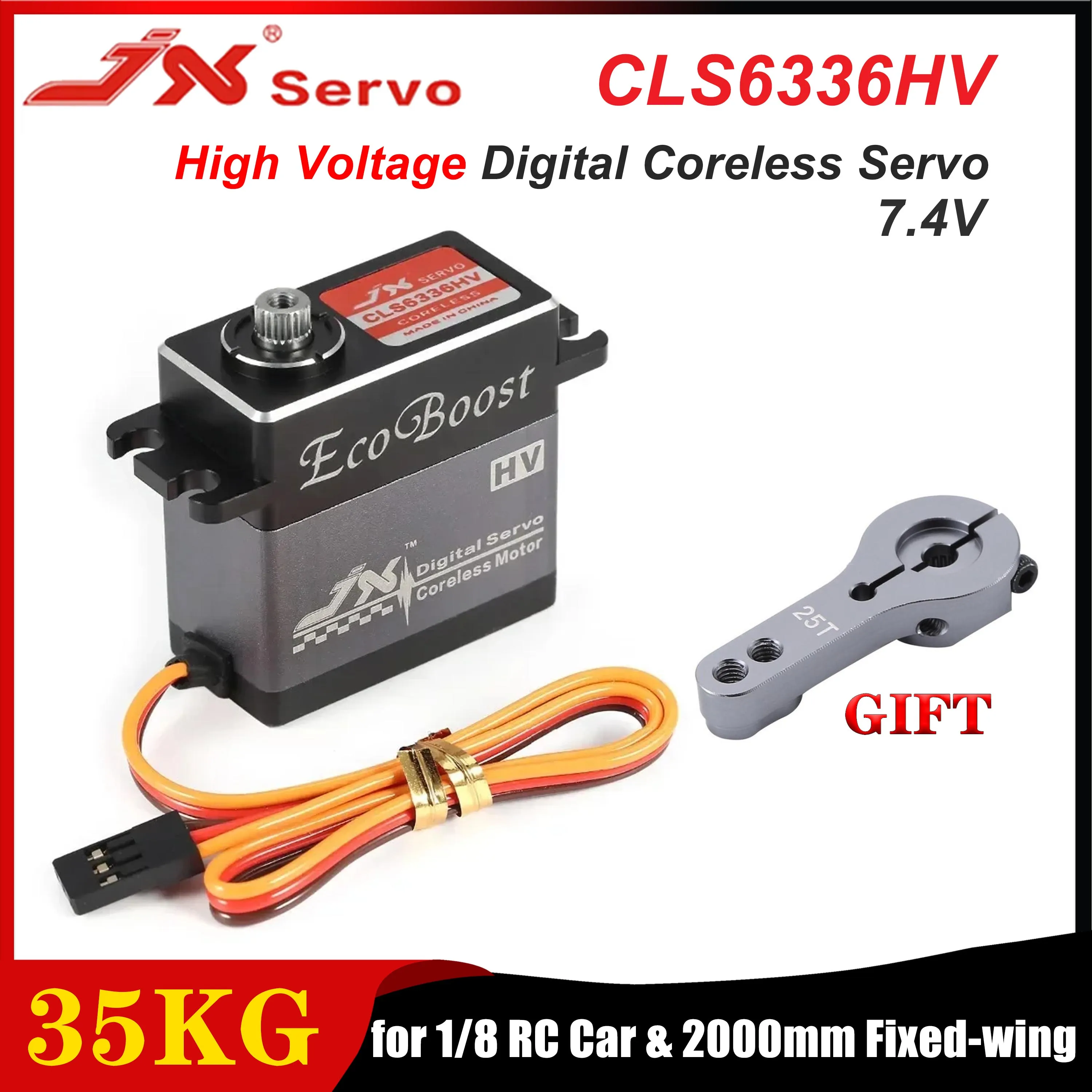 

JX CLS6336HV 35KG High Voltage Metal Gear Digital Coreless Servo Aluminum Shell Motor for 1/8 RC Car & 2000mm Fixed-wing Plane