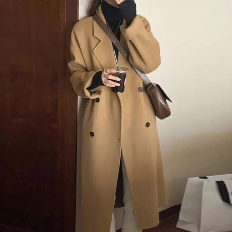 Women's Double-Sided Woolen Medium Length Overcoat, Knee-Length Jacket, New Style, Korean Style, 2025 Autumn and Winter