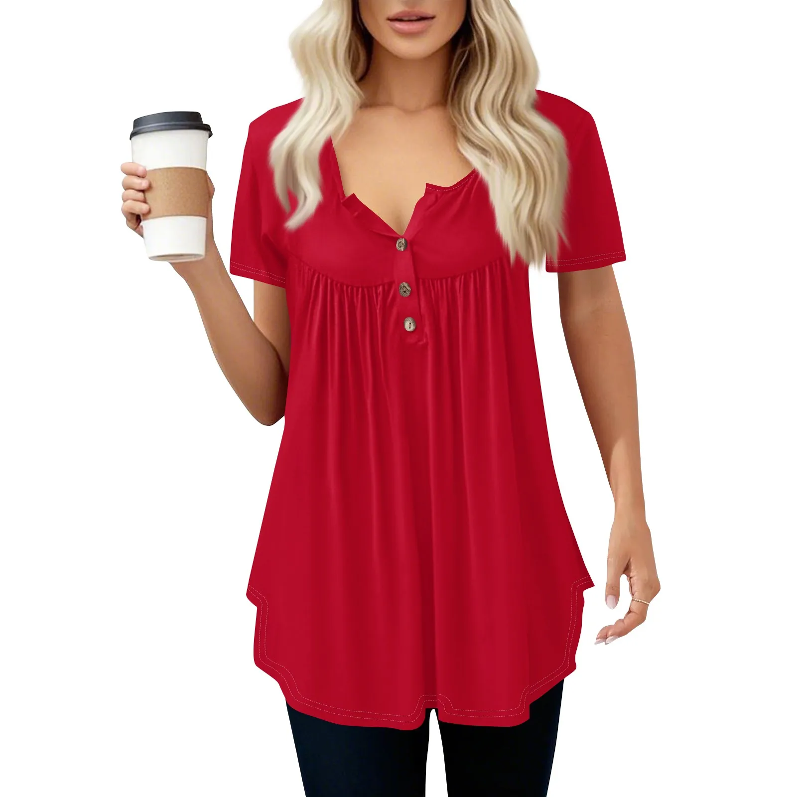 

Women's Casual T-Shirt Solid Round Neck Pullover Short Sleeve Top