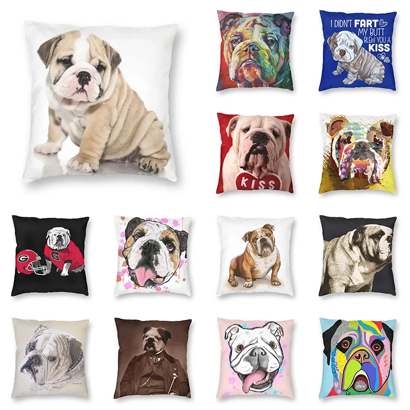 

British bulldog print pillowcase home room office seat living room sofa cushion cover 45x45cm peach skin pillowcase