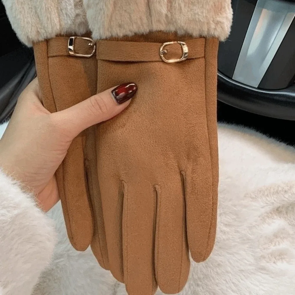 

Fashion Windproof Suede Gloves Soft Comfortable Full Fingers Mittens Touch Screen Warm Cycling Mittens Outdoor