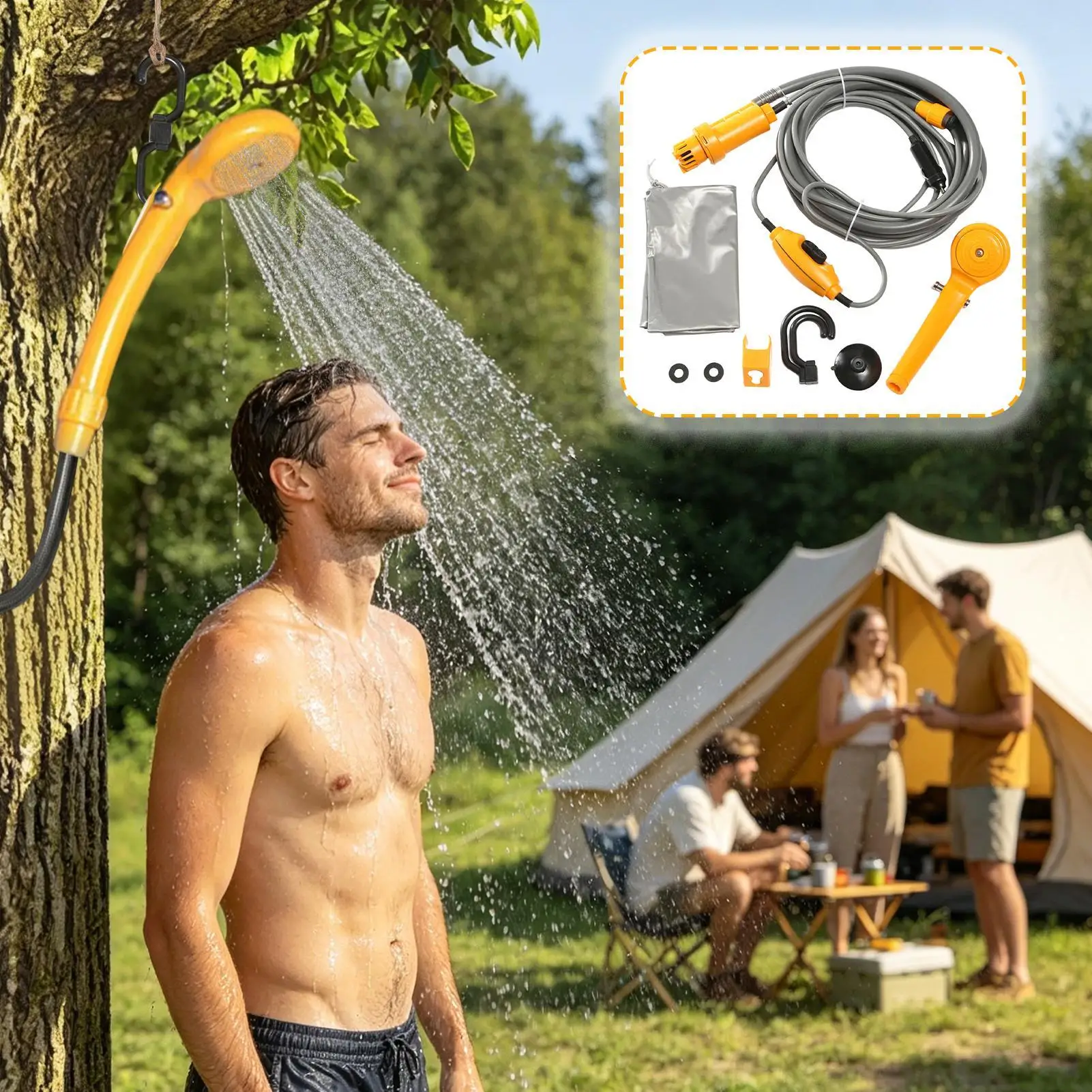 Camping Shower Portable Electric Universal 12V Hiking Shower Pump For Motorcycle RV Car Wash Hiking Beach Travel Adventure Road