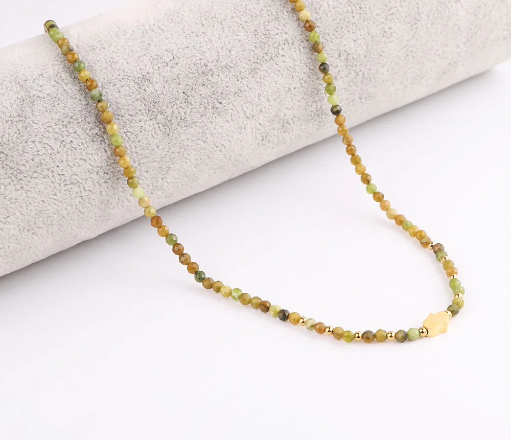 High Quality 3mm Faceted Gemstone Beads Stainless Steel Hand Charm Choker Necklace Women Jewelry 16inches