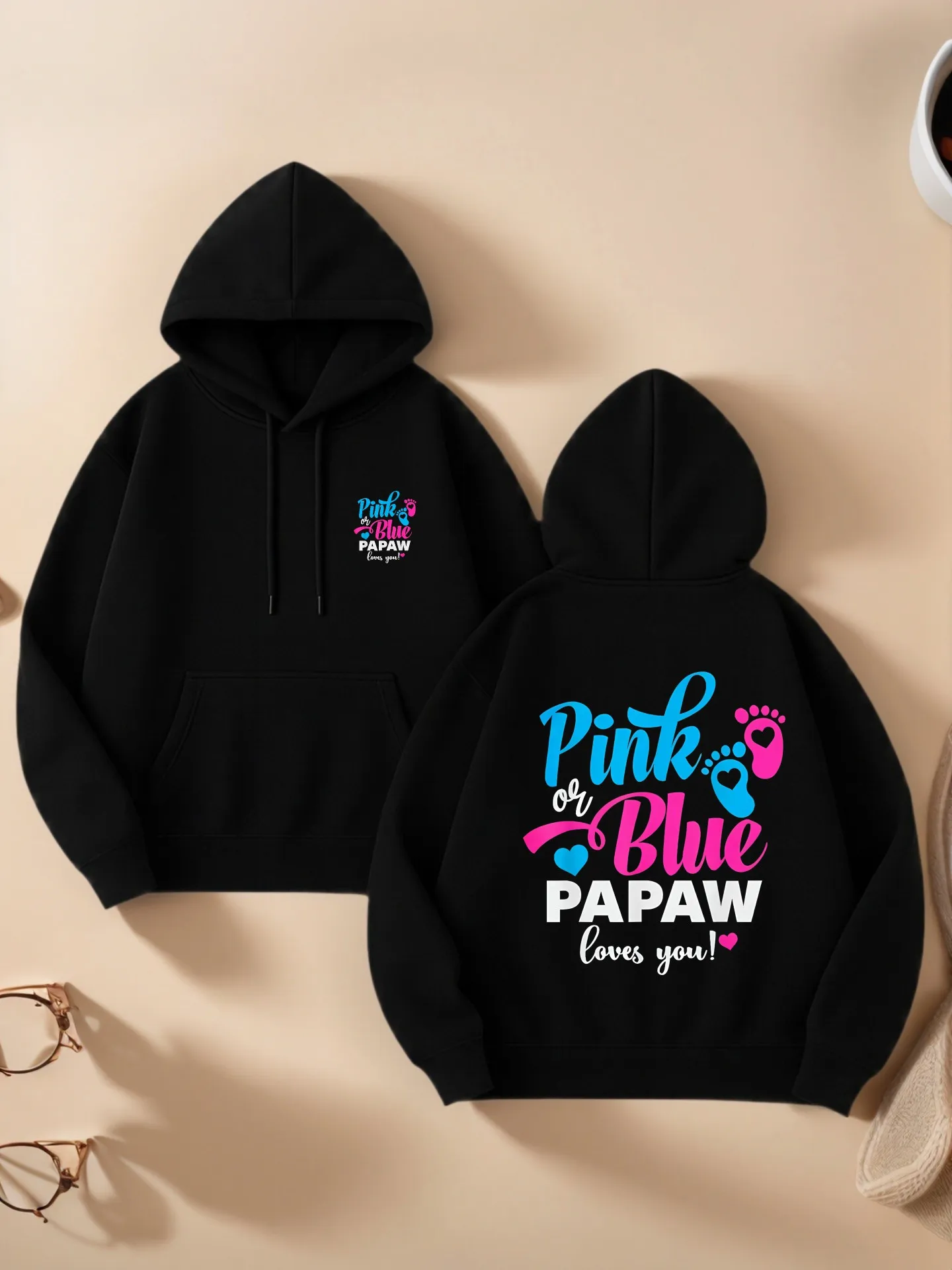 

Graphic Hoodie Women, Pink or Blue Papaw Graphic Print, Casual Aesthetic Design, Fleece Lined, Casual Everyday Wear, For Women