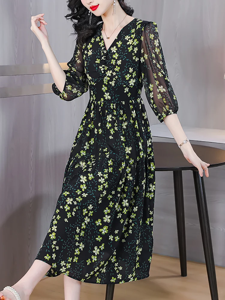 Robe de soirée florale noire pour femmes, robe de Rhlongue, robe de soirée vintage coréenne, batterie éducative élégante, robe de soirée de luxe chic, été, nouveau, 2024