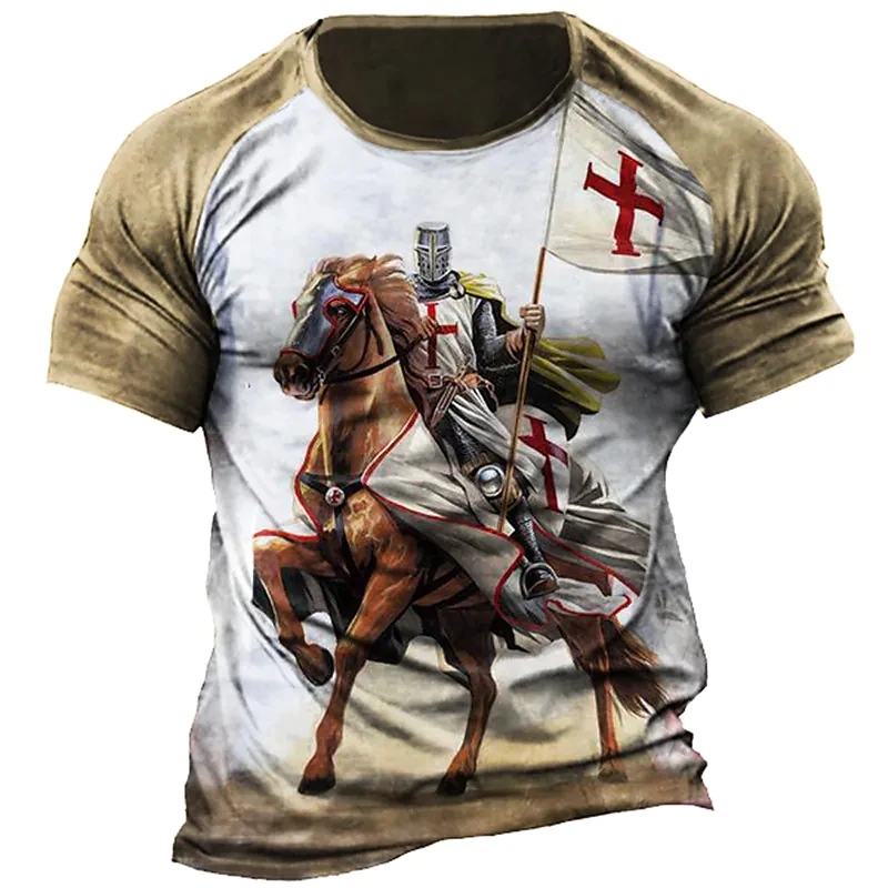 Vintage Templar Graphic 3d Print Summer Men's O-Neck T-shirt Casual Short Sleeve Oversized T Shirt Fashion Tee Tops Men Clothing