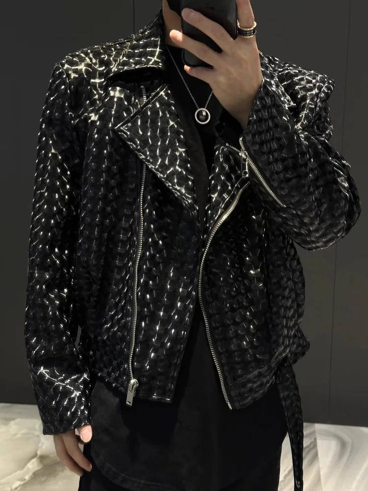 Spring Autumn Mens Punk Jacket Fashion Casual Outerwear Zipper Turn-Down Collar Designer High Street Men Motorcycle Short Coat