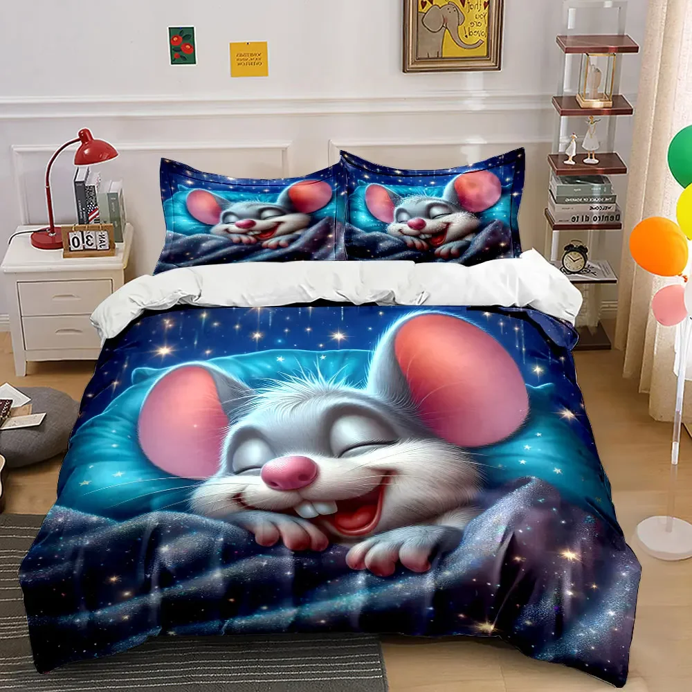 Cute Mouse Bedding Set - Kids Room Decor Soft Comfortable Duvet Cover Bedding Set Included 1*Duvet Cover & 2*Pillowcases, gift