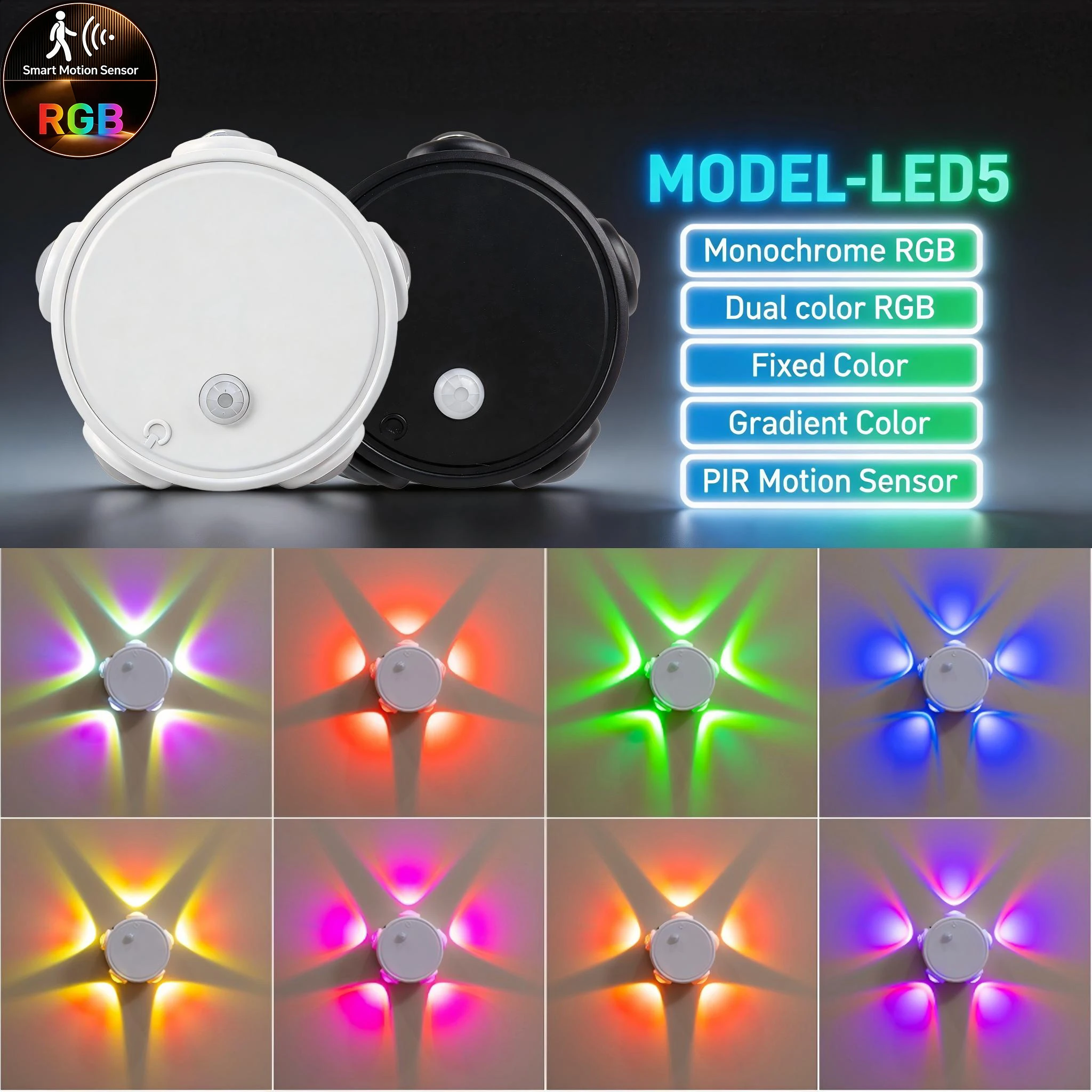 Magnetic Motion Sensor RGB Wall Lamp Rechargeable Smart Gradient Night Light for Bedroom Closet Garden Home Decor Lighting