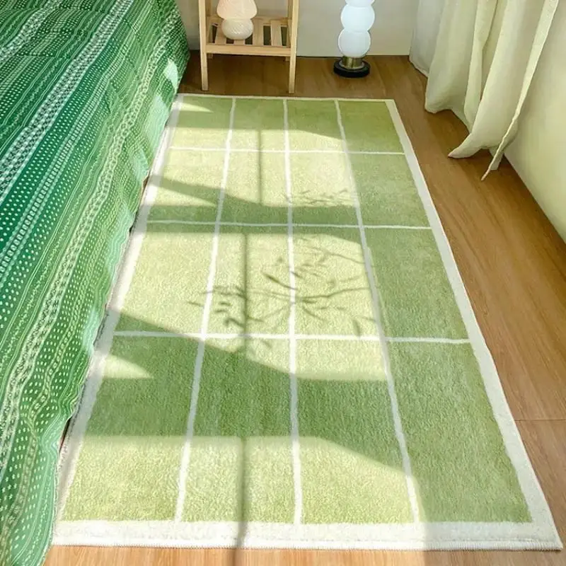 Green Fresh Area Rug, Washable Faux Cashmere Floor Mat, Fluffy Soft Decorative Carpet, Suitable For Bedroom Living Room