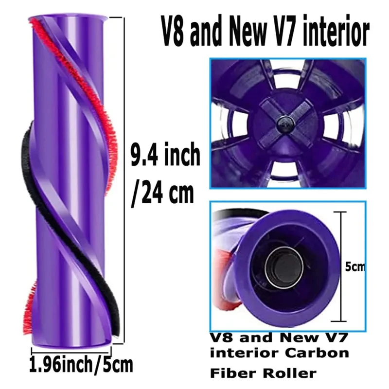 For Dyson V8 Head Brush Direct Drive Carbon Fiber Floor Brush Roll Bar Replacement Cordless Cleaner 967485-01 Part