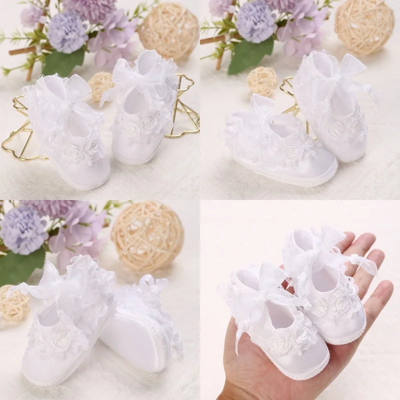 

White Newborn Boy And Girl's First Pair Of Dipping Shoes Soft Soled Walking Shoes Cute Cartoon Bow Multiple Styles -9CM/10CM