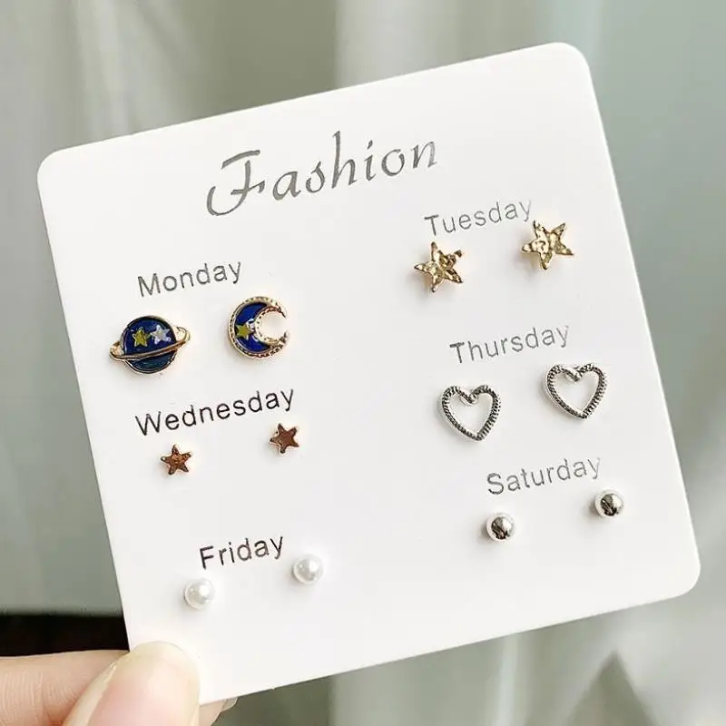 Korean Version Of The Hot Sale Af Aweek Earrings Set 7 Pairs Of Simple And Sweet Earrings Set Combination Of Week Jewelry Gifts