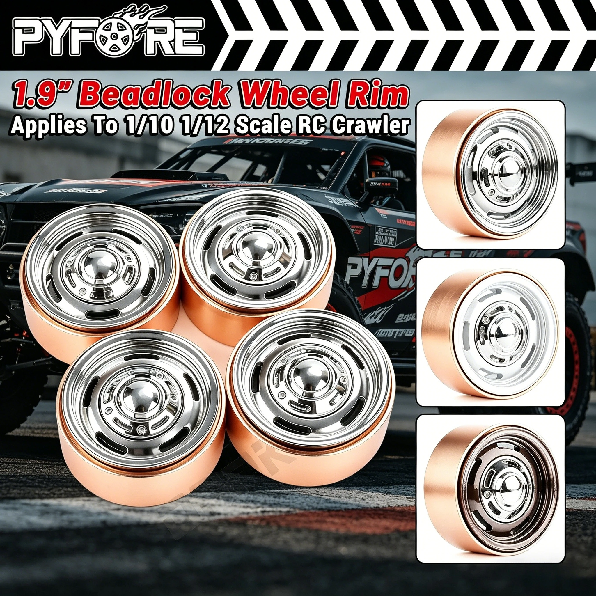 

PYFORE 1.9‘’ Beadlock Metal Wheel Rim Hub Climbing Tires 56x27mm Adapter 12mm for 1/10 1/12 RC Car Crawler Accessories Gift