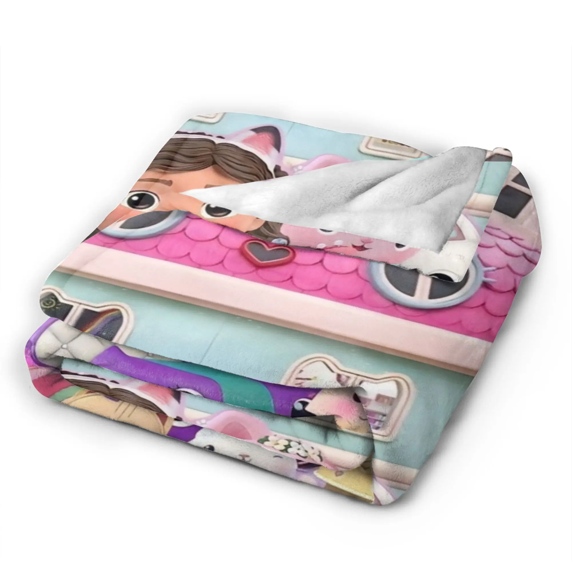 Soft Warm Blanket Kids Travel Gabbysed dollhouses Throw Blanket  Flannel Bedspread For Couch Chair Sofa BedSofa Bed Cover