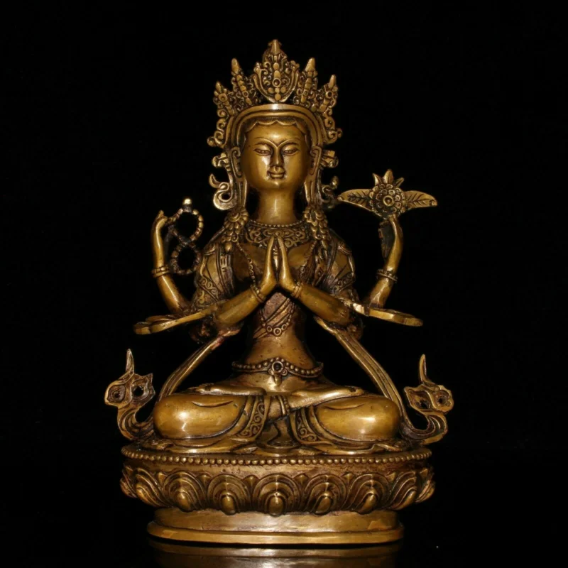 

Tibet Pure Bronze Copper 4 Arms Chenrezig Goddess Buddhas Avalokiteshvara Statue