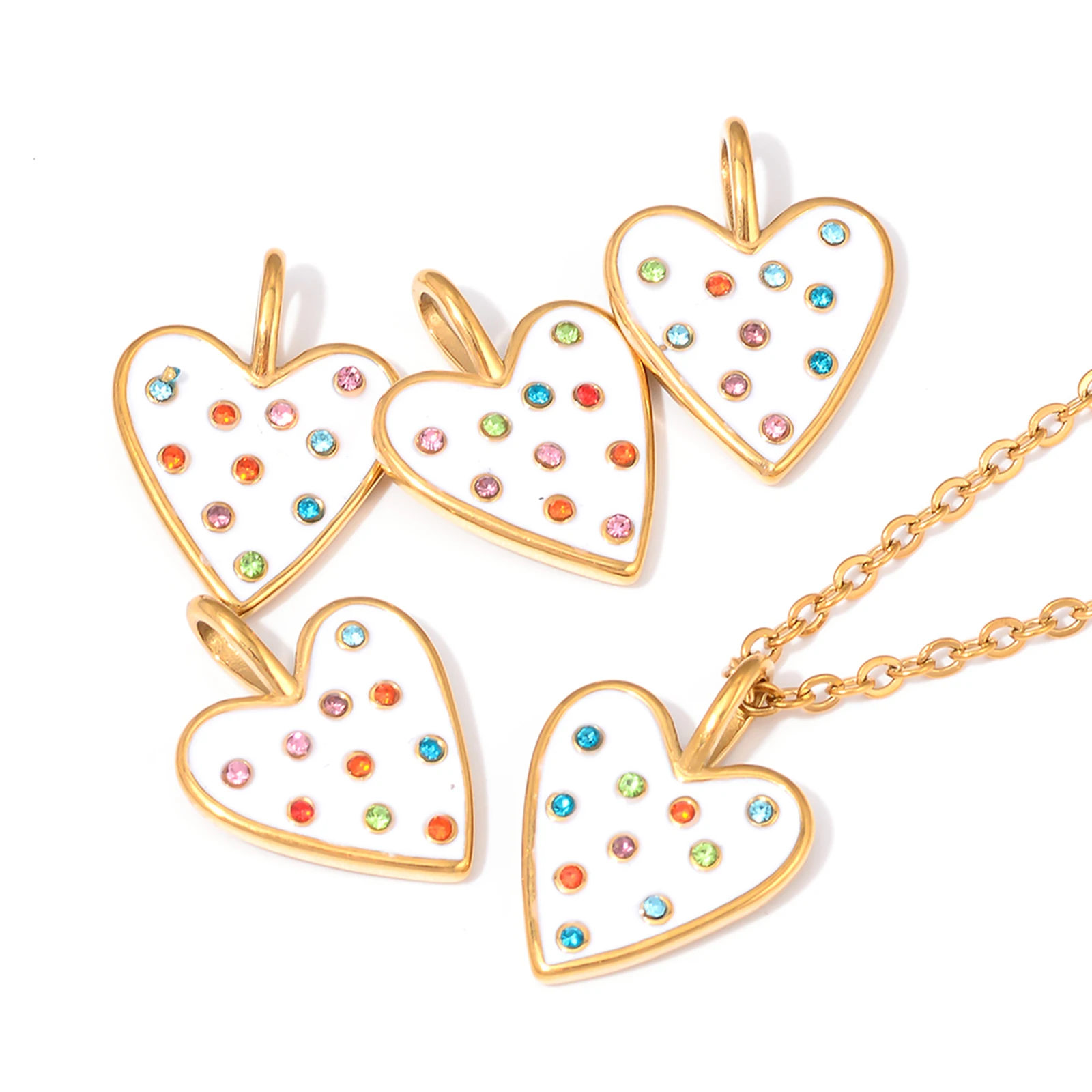 

3pcs Gold Stainless Steel Heart Zircon Charms Enamel Diy Pendant Necklace for Bracelet Earrings Dangle Jewelry Making Supplies