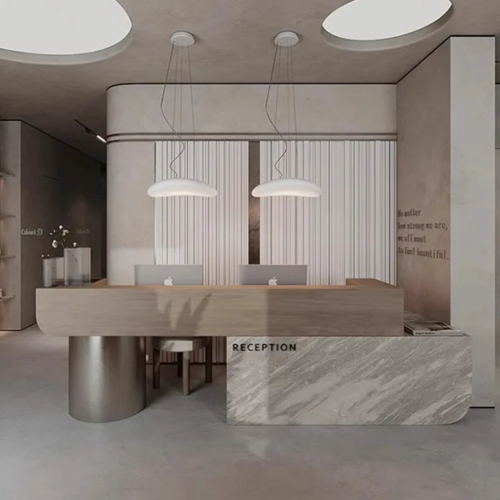 

Light Luxury Clothing Store Beauty Salon Front Desk Stainless Steel Reception Desk Cash Register Counter Customized Spa Counter