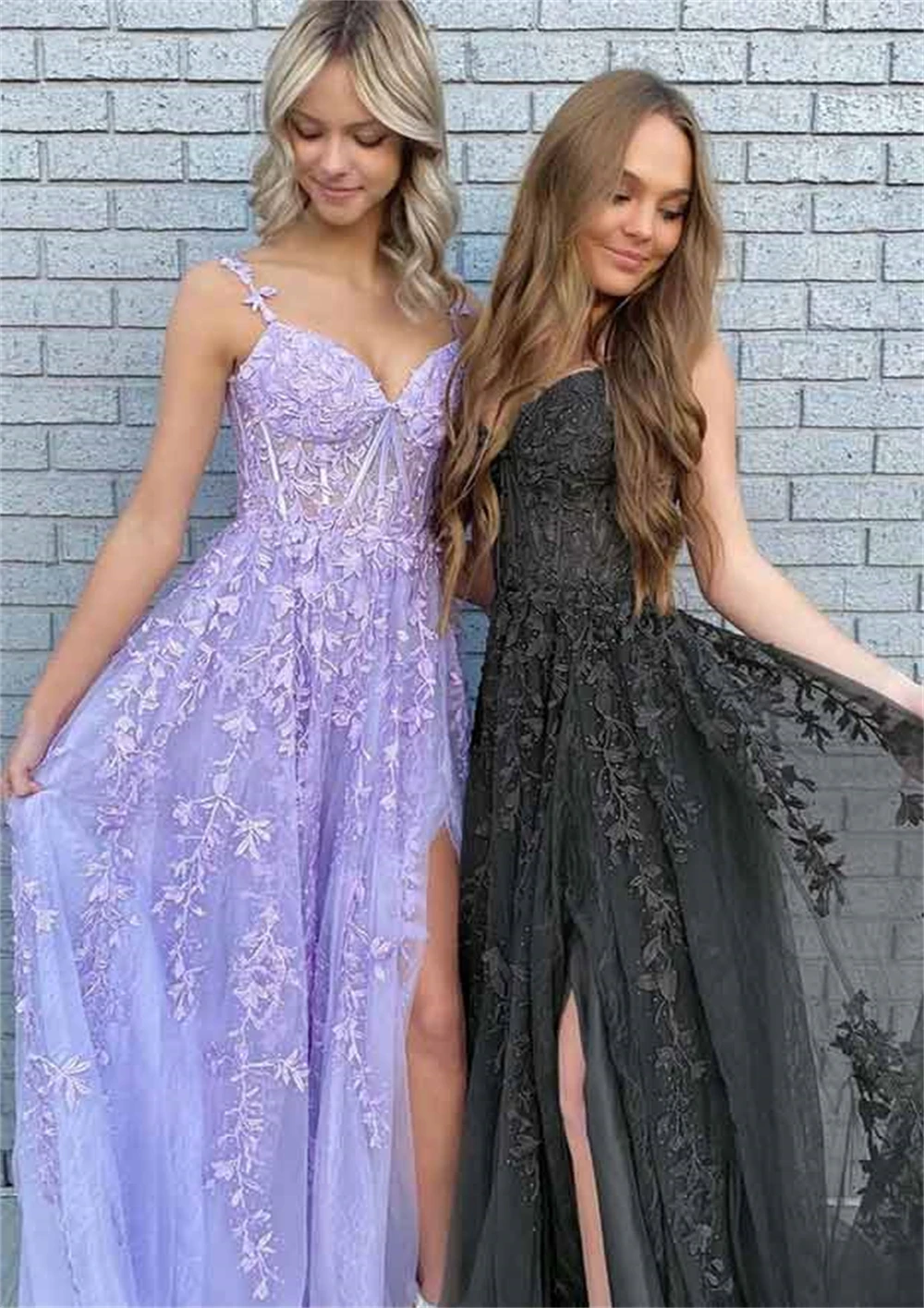 Vestido de noche de tul con hombros descubiertos, apliques de encaje, escote Corazón, Formal, sin mangas, Espalda descubierta, dividido, largo, Fioor, vestidos de Graduación