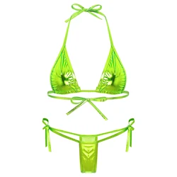 Costume da bagno Micro Bikini brasiliano da donna Biquini Set allacciatura reggiseno a coppa triangolare Non imbottito Top con costumi da bagno metallizzati lucidi perizoma