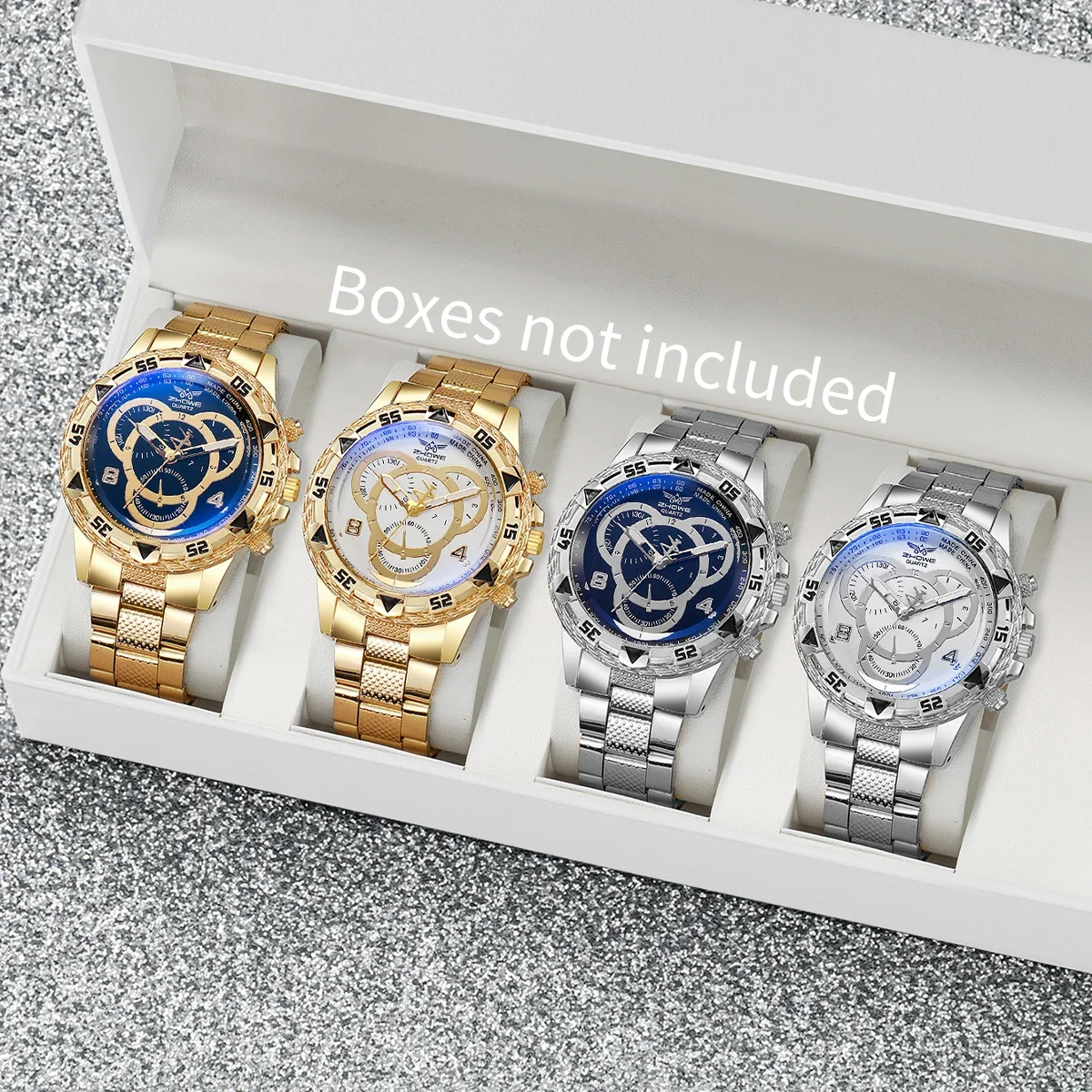 4 pçs/set luxo grande dial masculino relógios de negócios moda analógico relógio de pulso de quartzo para homem reloj hombre
