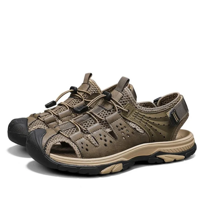 

Men's Sport Sandals Handmade Genuine Leather Sandals for Men Summer Outdoor Anti-collision Comfortable Casual Beach Sandals