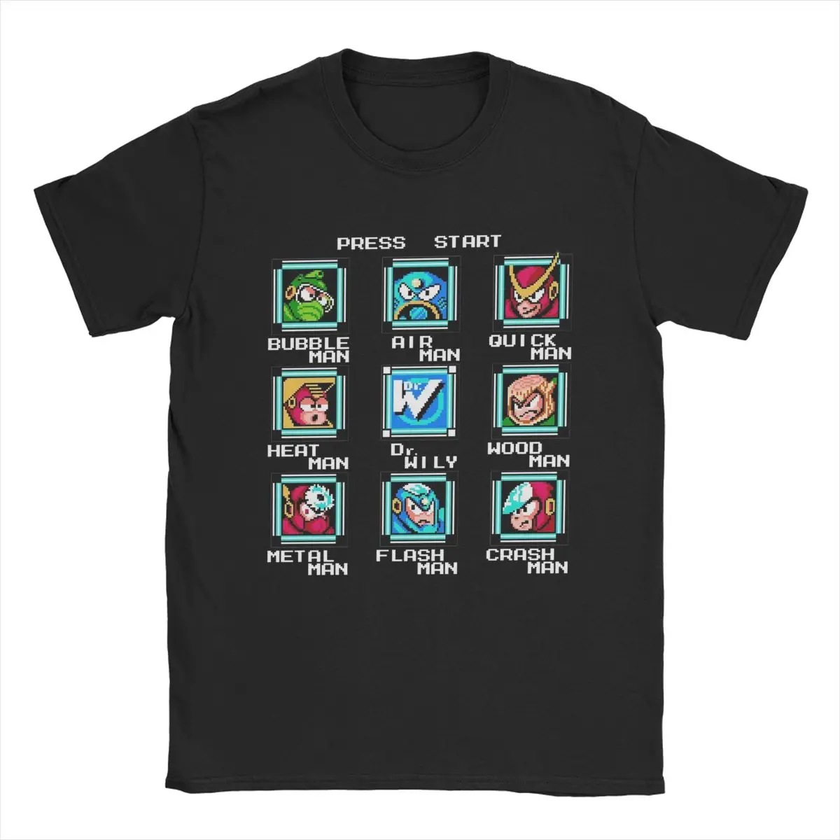 Megaman Player Stage Select T Shirts for Men 100% Cotton Awesome T-Shirt Round Neck Video Game Tees Short Sleeve Tops Plus Size