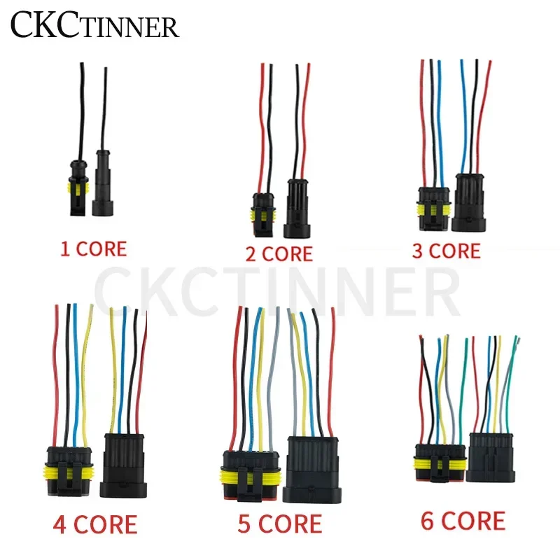 1 set / lot 1/2/3/4/5/6 Pin waterproof car electrical connector with cable Cable electric auto truck wire harness