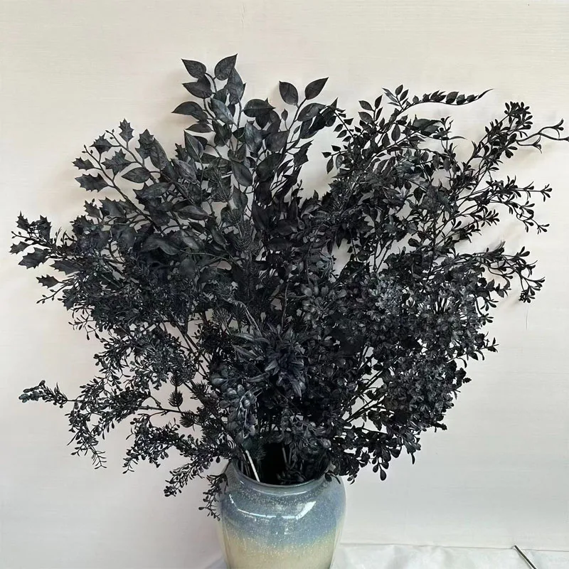 

Black Artificial Plastic Flowers Fake Eucalyptus Plant Wedding Arch Wreath Home Room Christmas Festival Decoration Fake Plants