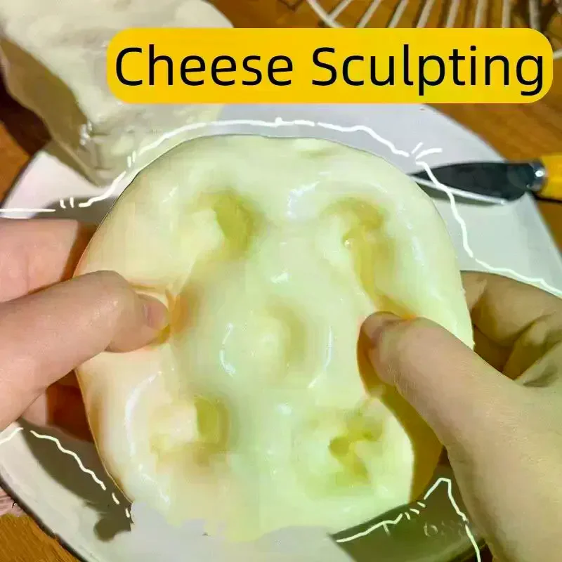 Giant Cheese Cube Stress Ball Non Rebound Moldable Squeeze Toy for Kids Adults Long Distance Travel Relaxation