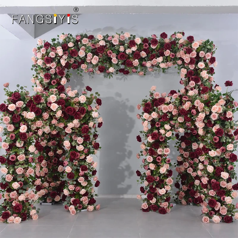 

Custom Retro color Rose Flower Row Wedding Backdrop Arch Arrangement Party Table Centerpiece Ball Event Table Flower Runner prop