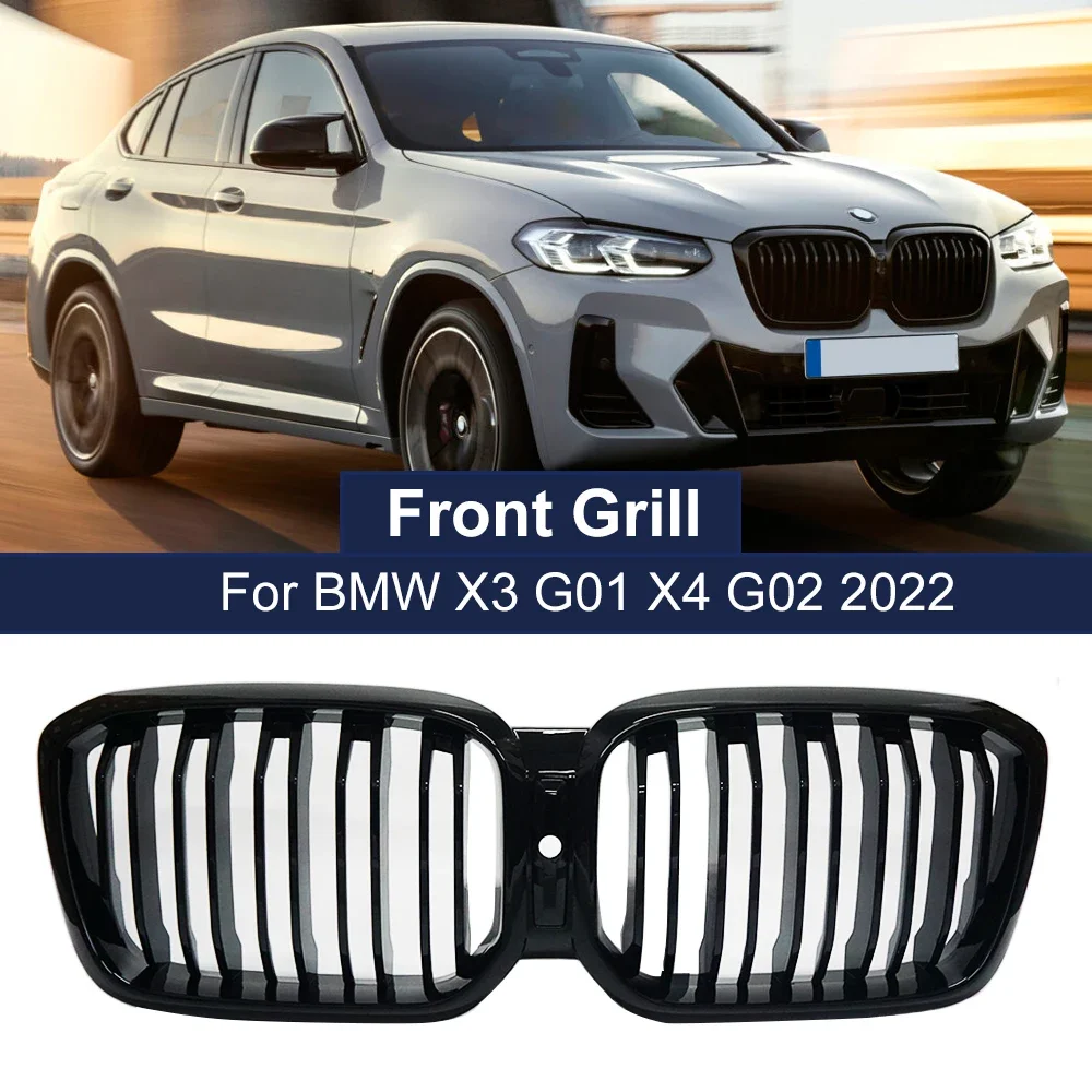 

Pop 2PCS New Car Front Bumper Kidney Grill Double Slat For BMW X3 X4 G01 G02 G08 2022-2024 Hood Grille Gloss Black Racing Grills