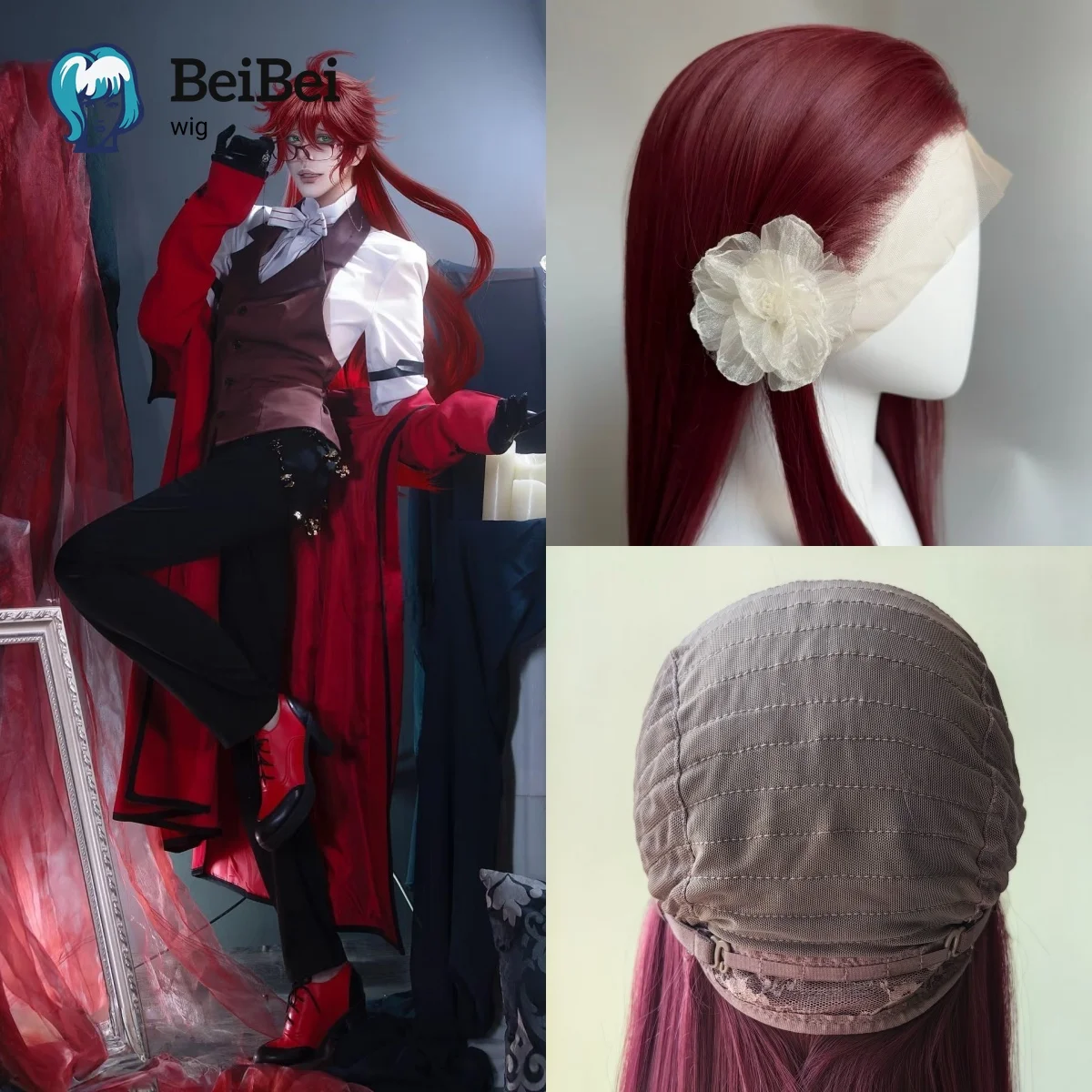 

13x4 Burgundy Straight Lace Front Wigs for Women Pre Plucked Synthetic Lace Red Wigs with Heat Resistant Cosplay Peluca 26Inch