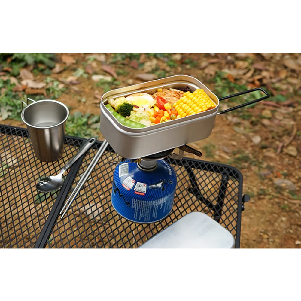 

Aluminum Portable Camping Cookware Foldable Handle Picnic Lunch Box Outdoor Hiking Pot White Kitchen Barware