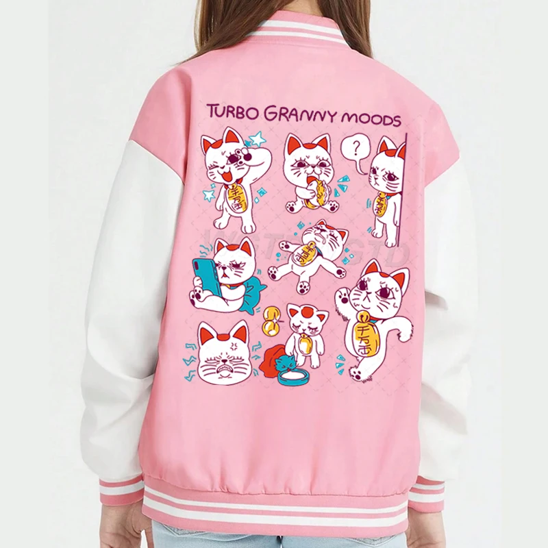 

Men's Women's Jacket Dandadan Turbo Granny Cat Color Block Baseball Jacket Harajuku Streetwear Tops Anime Dan Da Dan Outerwears