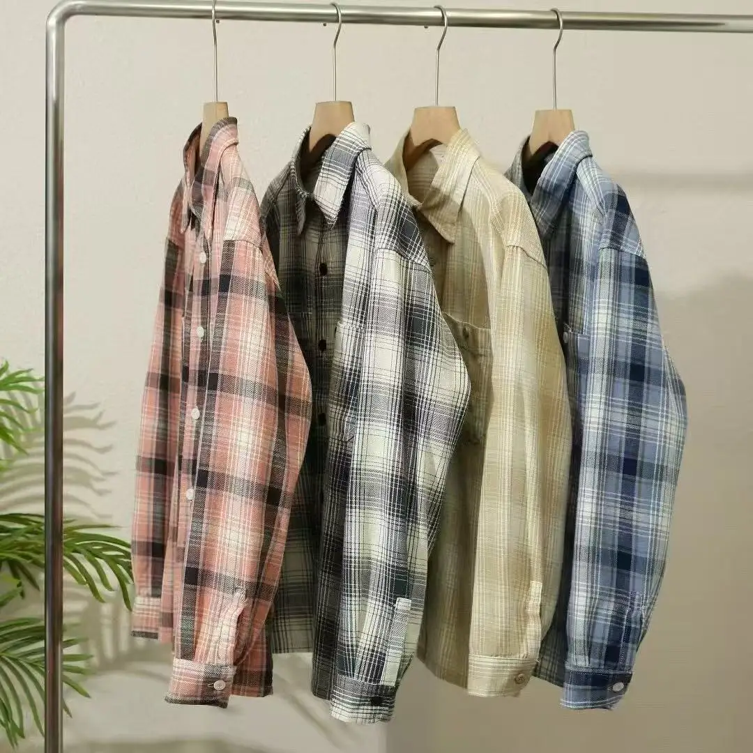 

Пары Sle Long Sve Plaid Bamboo Cotton irt Тонкая верхняя одежда Весна Осень ex Свободный крой Молодежная модная повседневная одежда