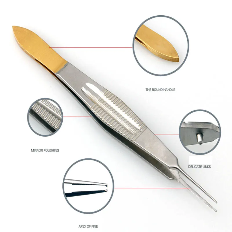 스테인리스강 눈 수술 골드 손잡이 족집게, 쌍꺼풀 도구, 미용 플라스틱 장비 족집게, 톱니 지방 족집게