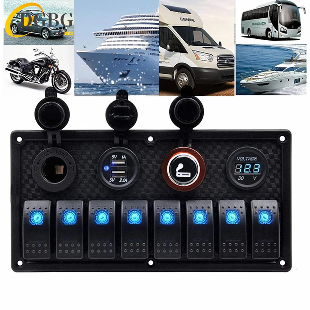 

24V 12V Switch Panel 8 Buttons Car Light Toggle USB Chargers Power Adapter Caravan Accessories for Boat Van Truck Trailer Marine