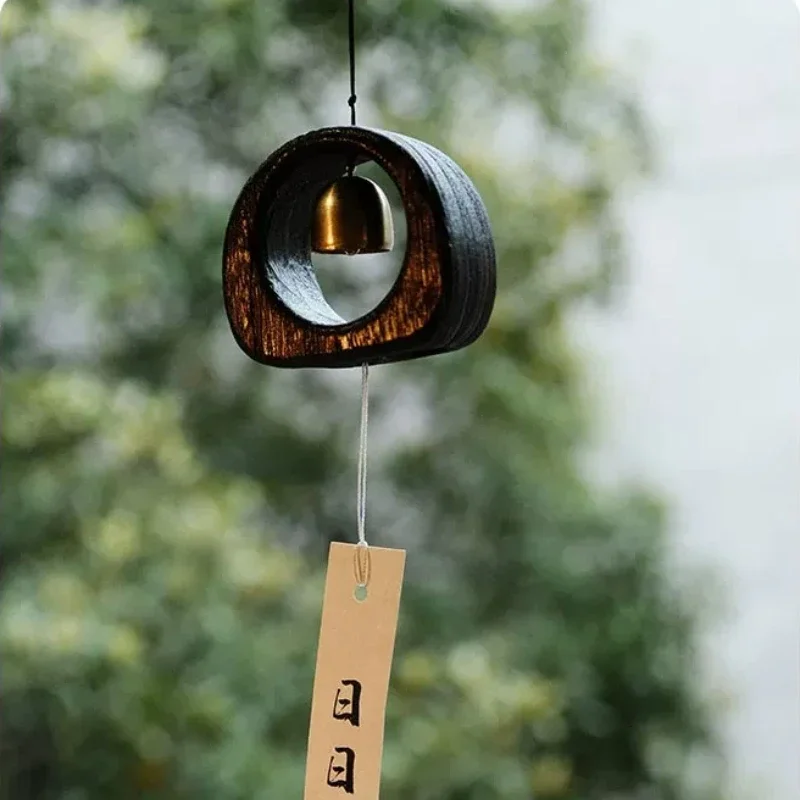 Japanese Solid Wood Brass Wind Chime Rustic Hanging Bell for Garden Creative Fresh Decoration for Study Festival Ornaments