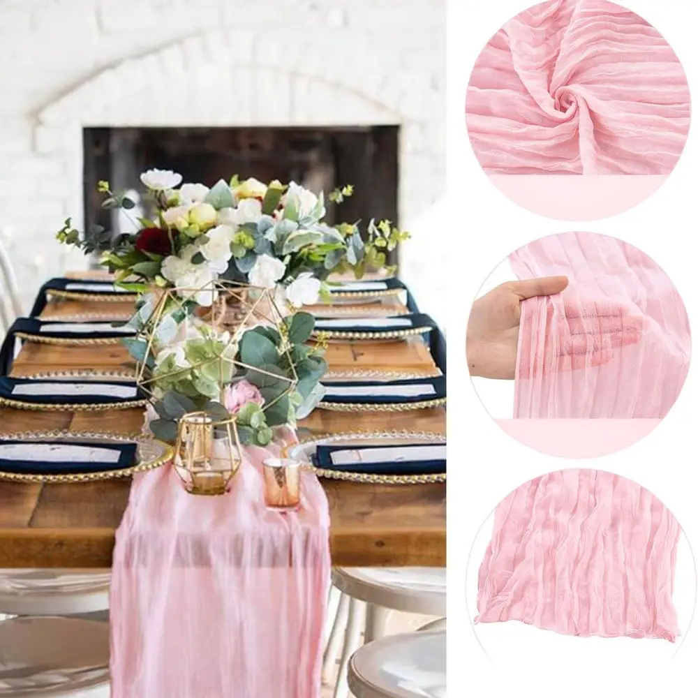 Soft Cheesecloth Table Runner Gauze Fabric Romantic Boho Wedding Decoration Table Linen For Party Event Dining Table