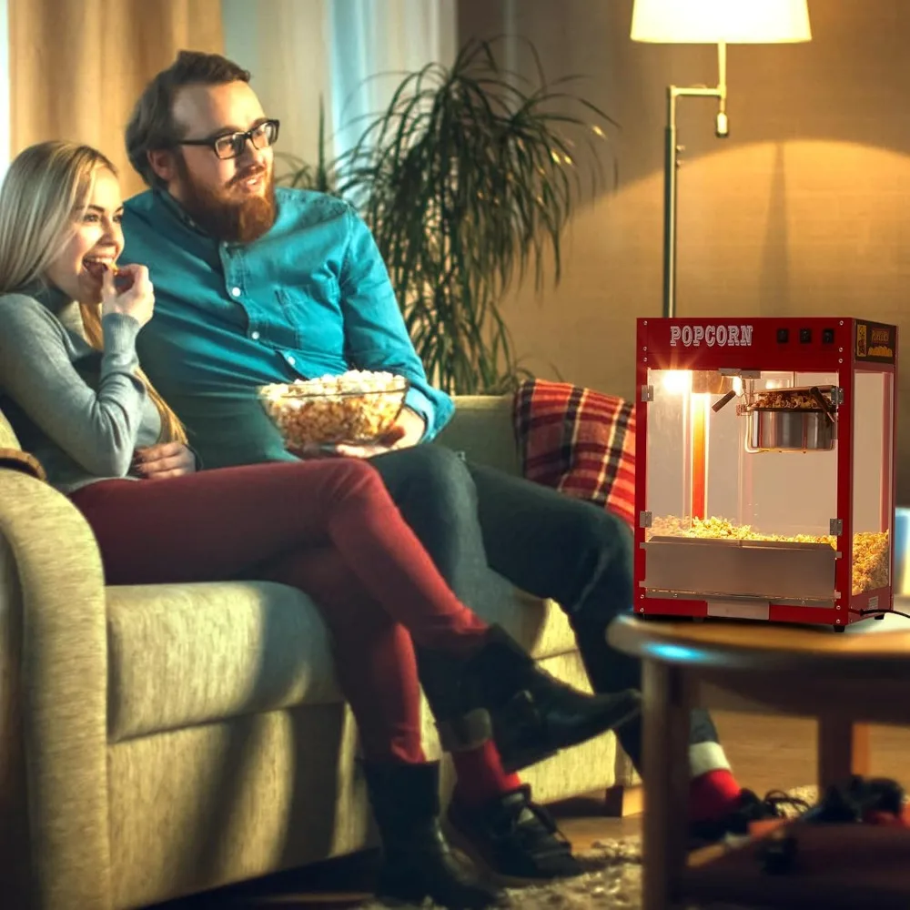 Popcorn Machine for Movie Night, 8OZ, with 10 PACK Popcorn Buckets, Poppers Machine Maker for 60 Cups for Batch,  Movie Theater