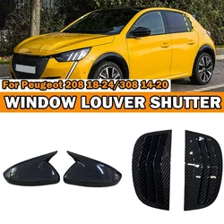 For Peugeot 208 2018-2024 308 2014-2020 Pair Side Wing Mirror Cover + Rear Side Window Shutter Louver Cover Gloss Black
