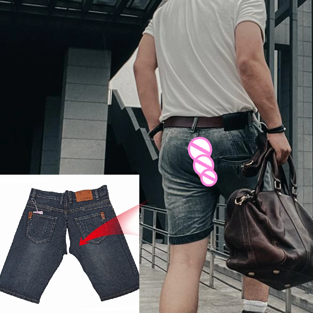 Leisure Cargo Pants Denim Shorts Invisible Open Crotch Outdoor Sex Men's Jeans Comfort Casual Short Pant  Summer Streetwear