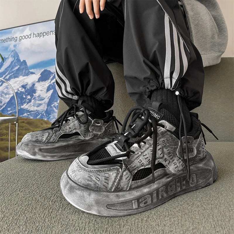 

Уличные дышащие противоскользящие спортивные кроссовки на толстой подошве, осень 2023, новая мужская повседневная обувь, модная удобная обувь с сетчатой подошвой