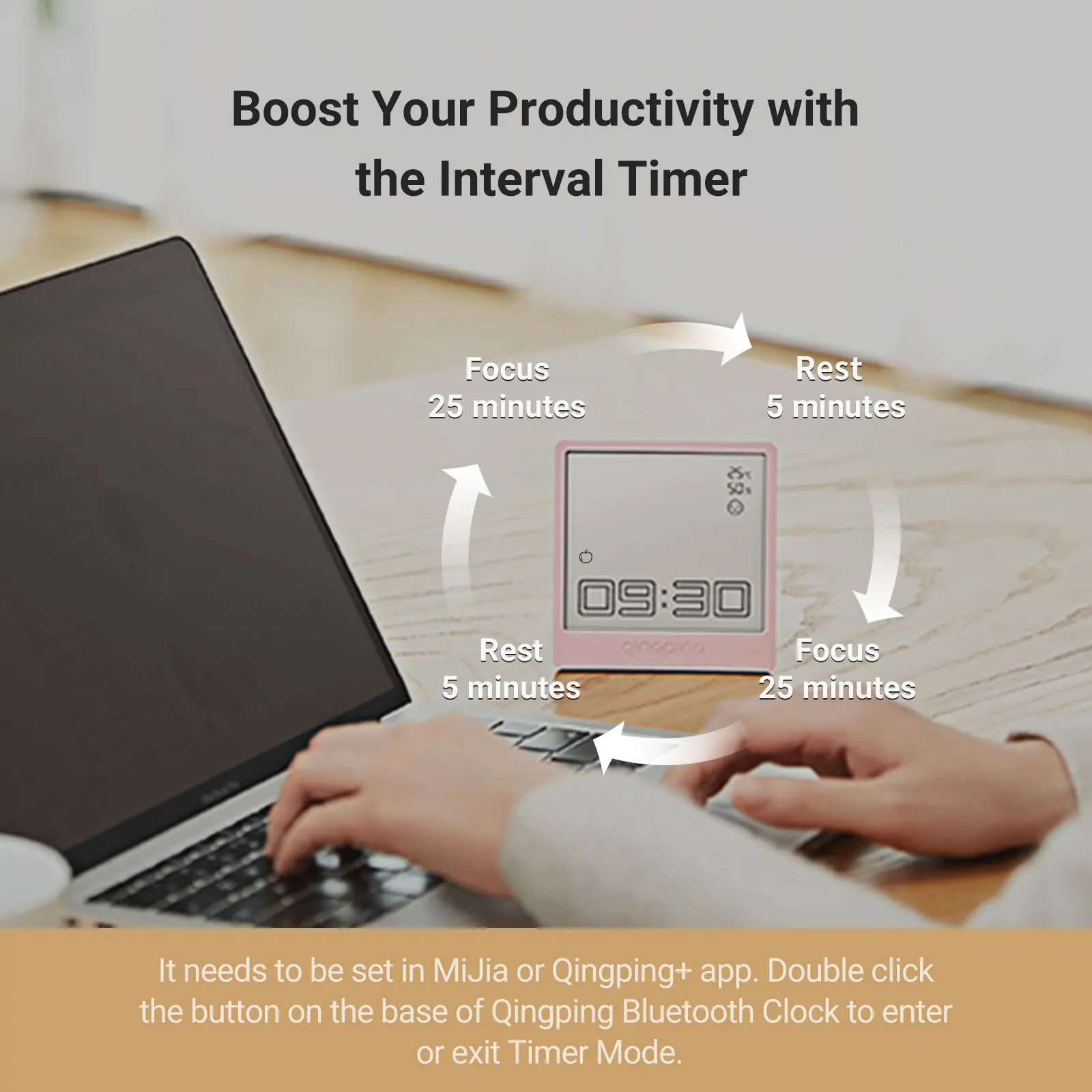 Qingping Bluetooth Clock, Interval Timer and Count Up Timer, Digital Desk Clock with Alarm Clock