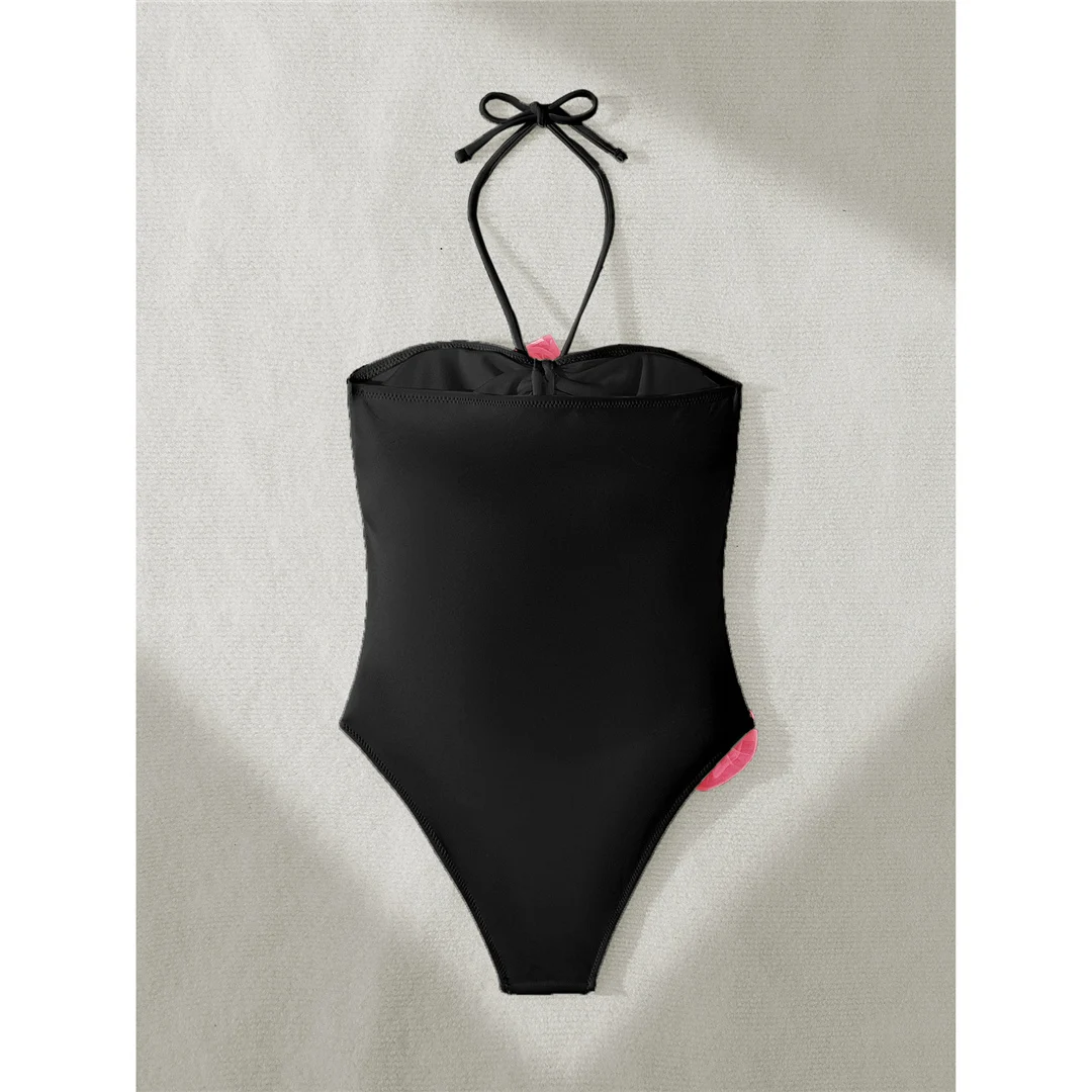 Neuer, verführerischer, einteiliger Badeanzug mit 3D-Blumenmuster, Halterneck, für Damen, mit hohem Beinausschnitt, gepolstert, Badebekleidung, Modell V8274. – Detail 8