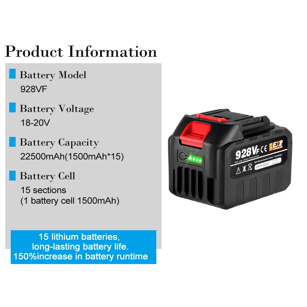 ONEVAN 22500mah Larger Battery Rechargeable Lithium Battery For Makita Power Tool Electric Saw Electric Drill Electirc Wrecnh