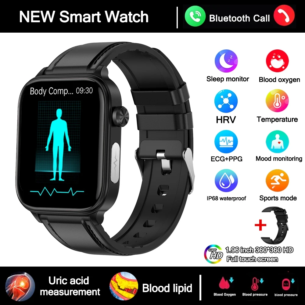 2025 Nieuwe 24-uurs Gezondheidsbewaking Smartwatch Heren Urinezuur Bloedlipiden Hartslag Bluetooth Oproep Smartwatch Dames