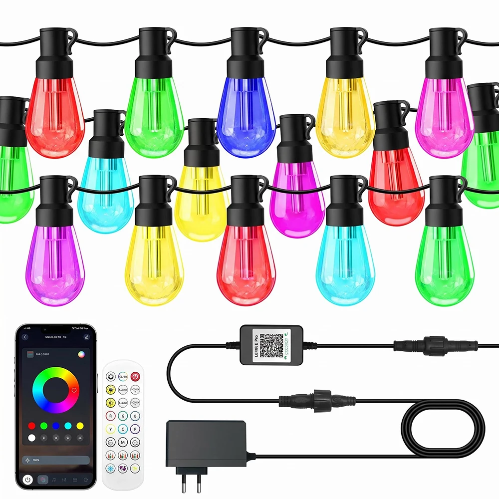 45m 60m 90m 120m RGB IC LED Globe Light String Waterproof Rainbow Lamp 24key Remote App Control 24V EU US Plug Wedding Decor